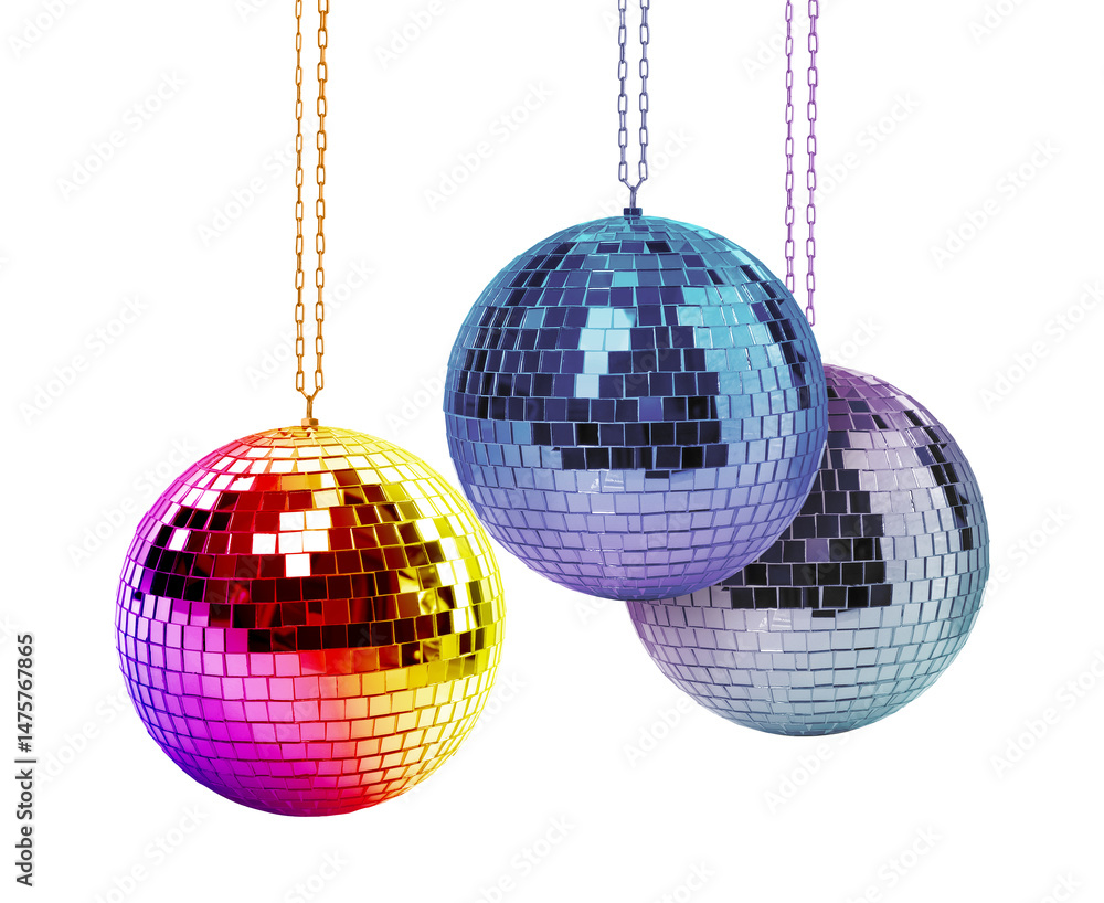 Fototapeta premium Different shiny disco balls on white background