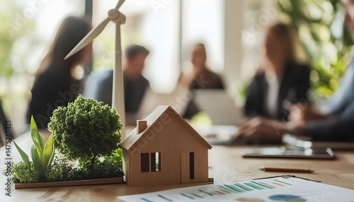 Sustainable development model displayed on a conference table.