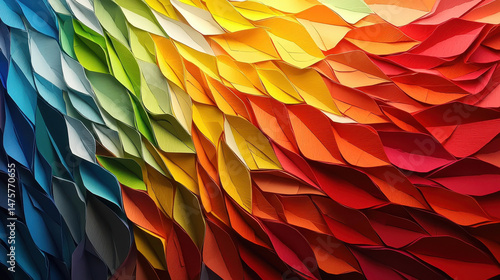 Wallpaper Mural Delicate origami paper geometric shapes create a vibrant and colorful spectrum, cascading like a fluid, artistic wave of intricately folded beauty and texture. Torontodigital.ca
