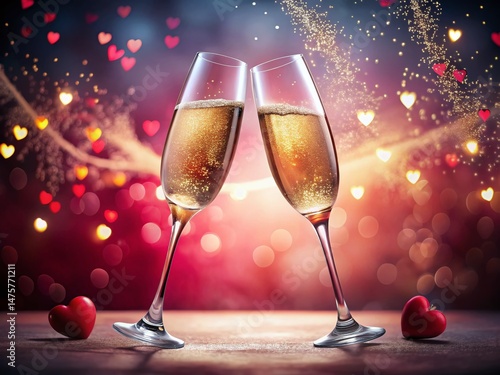 Romantic Valentine's Day Champagne Toast: Sparkling Celebration with Copy Space