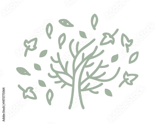 Minimalist Autumn Tree with Falling Leaves Illustration