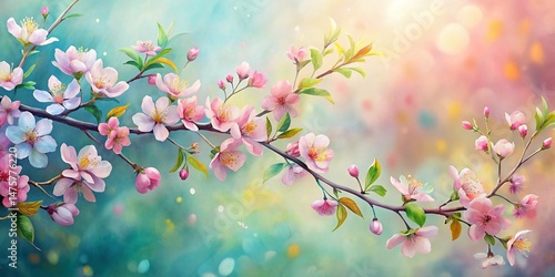 Serene Spring Watercolor Blossoms Painting - Right Copy Space