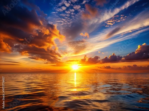 Serene Sunset Over Calm Sea: Peaceful Coastal Landscape