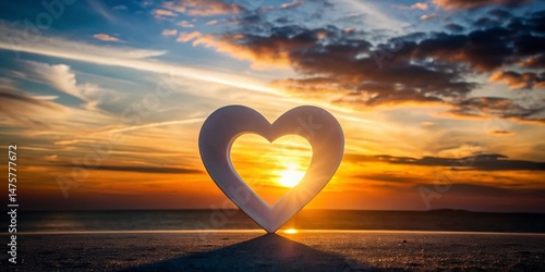 Silhouette of a Long White Heart Shape - Blank Space for Text or Design