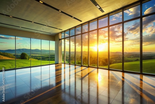 Silhouette of Person in Spacious Modern Home with Panoramic Green View