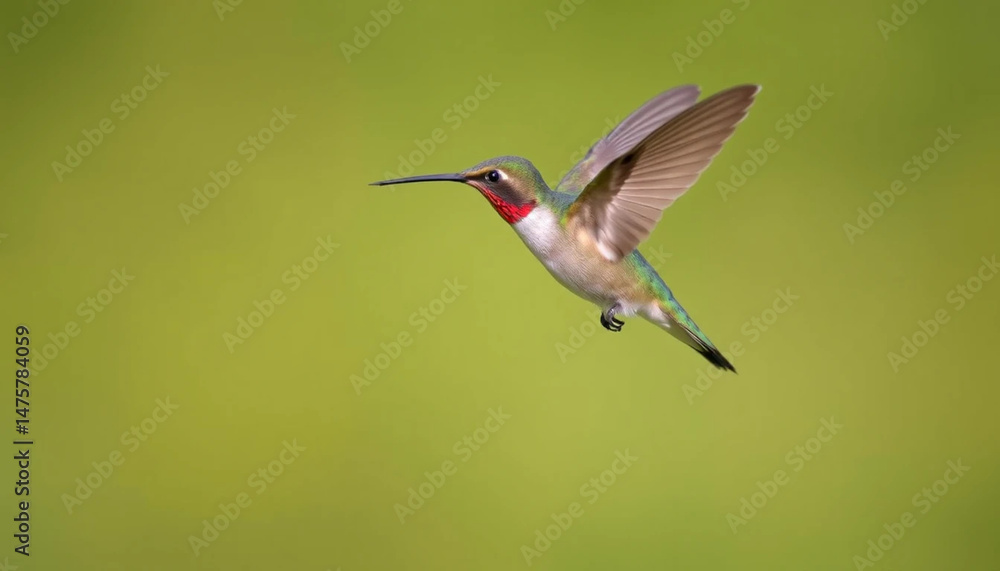Fototapeta premium Bird in flight against green background illustrating movement and nature concepts
