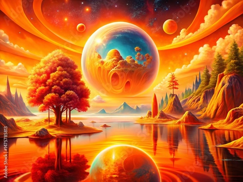Surreal Orange Landscape: Abstract Poster Design