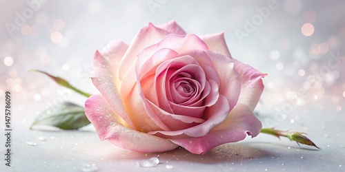 Surreal Pink Rose Blossom, Isolated White Background - Elegant Floral Photography