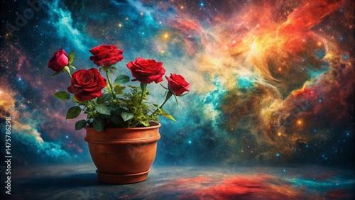 Surreal Red Roses in Pot: Dreamlike Floral Photography