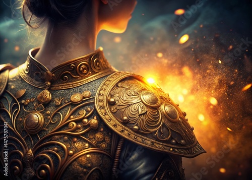 Surreal Vintage Shoulder Engraving: Intricate Detail & Dreamlike Texture