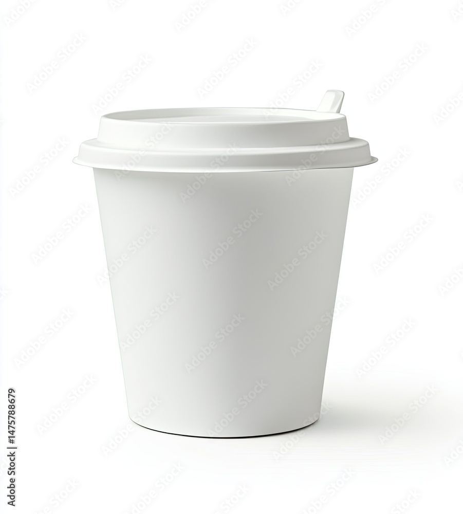 Plain white disposable coffee cup with lid and tab Plain white disposable coffee cup with lid and tab
