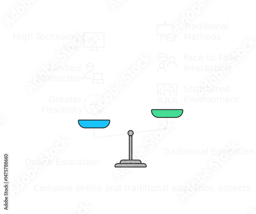 Balance Concept: A conceptual illustration showcases a set of scales, perfectly balanced to represent concepts of equilibrium, fairness, and decision-making, emphasizing weight, value, and equality.