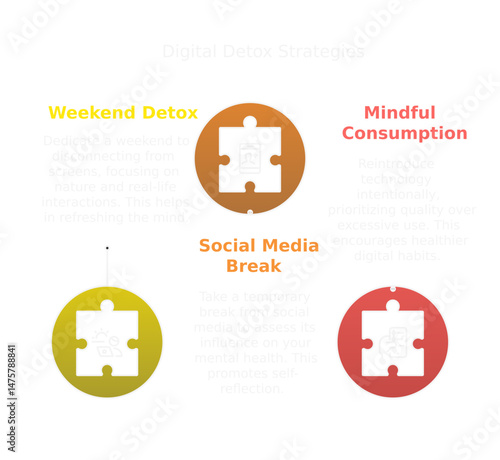 Digital Detox:  Mindful choices towards a healthier, balanced lifestyle, the image shows the path to digital wellbeing, focus on  weekend detox, mindful consumption, and a social media break.