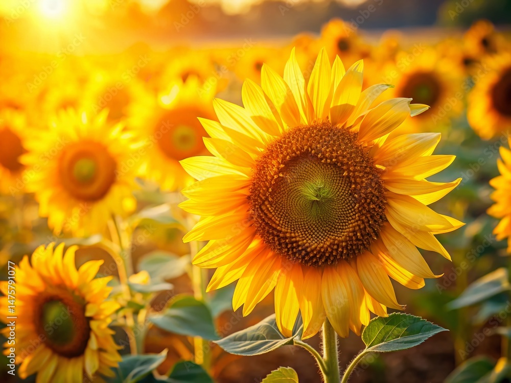 Fototapeta premium Vibrant Close-up of Sunflowers Basking in Golden Sunlight