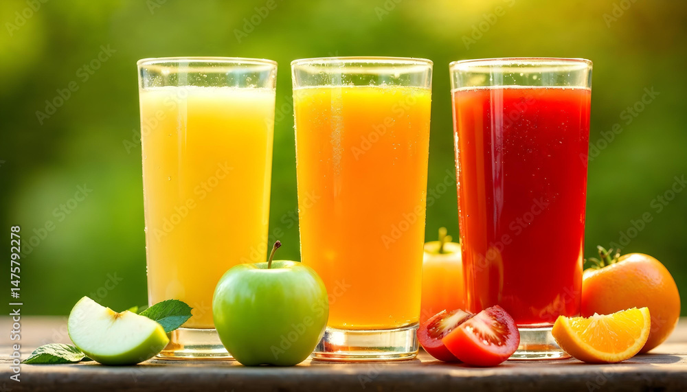 Fototapeta premium glasses of vibrant fresh fruit juice