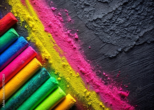 Vibrant Neon Chalk Art on Black Texture: Abstract Background