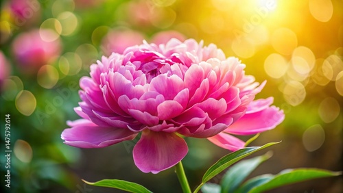 Vibrant Pink Peony Blooming in Sunny Garden - High-Resolution Stock Photo