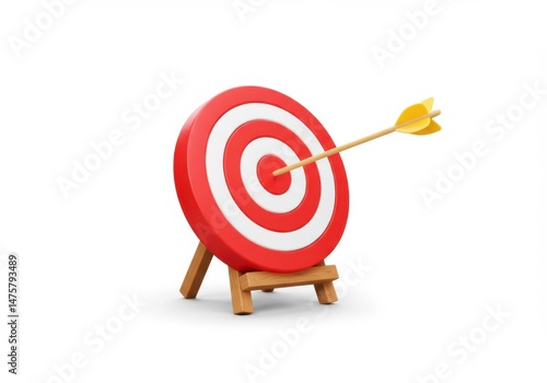 A target with rings of red and white and an arrow in the center on a stand