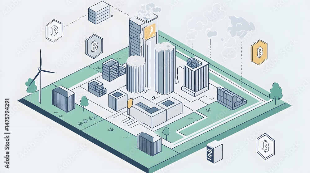 Obraz premium A schematic illustration of a sustainable city powered by blockchain technology.