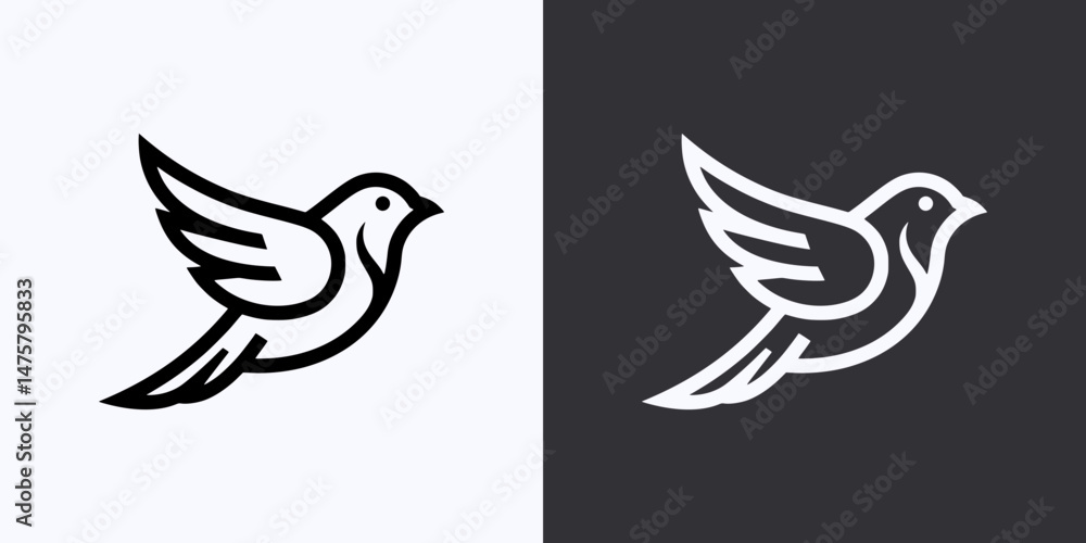 Fototapeta premium Bird Icon – Vector Outline – Black and White Preview