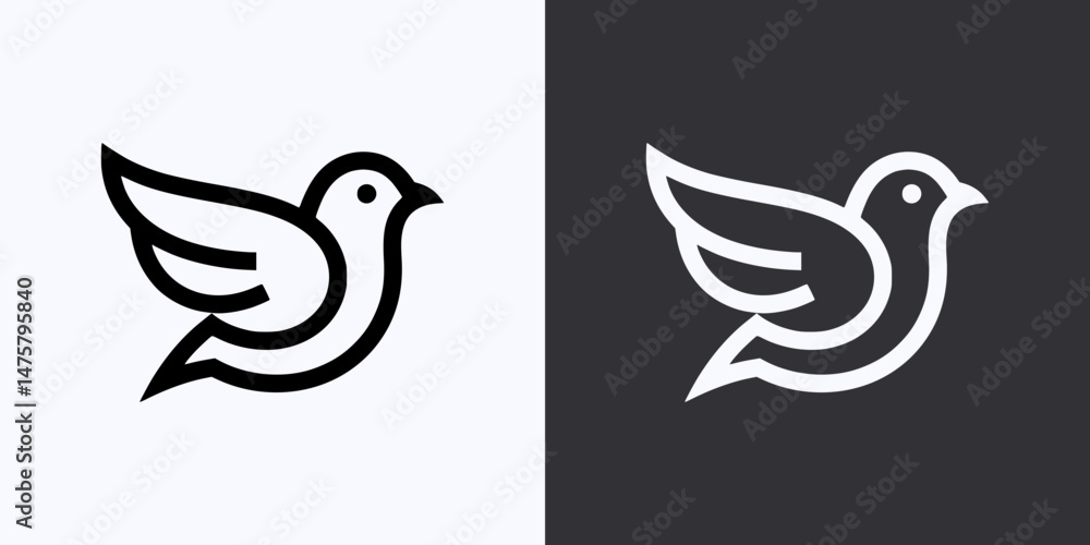 Fototapeta premium Bird Icon – Vector Outline – Black and White Preview