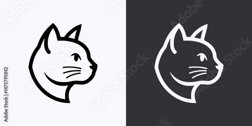 Cat Icon – Vector Outline – Black and White Preview
