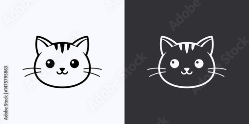 Cat Icon – Vector Outline – Black and White Preview