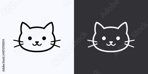 Cat Icon – Vector Outline – Black and White Preview