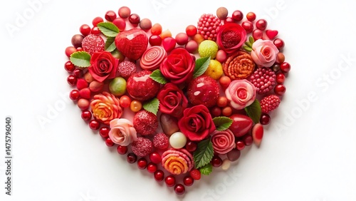 Vintage Heart-Shaped Rose and Candy Arrangement: Romantic Stock Photo