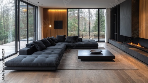 Modern luxury living room with expansive views