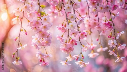 Weeping Cherry Blossom Tree, Spring Flowers, Bokeh Background, Nature Photography