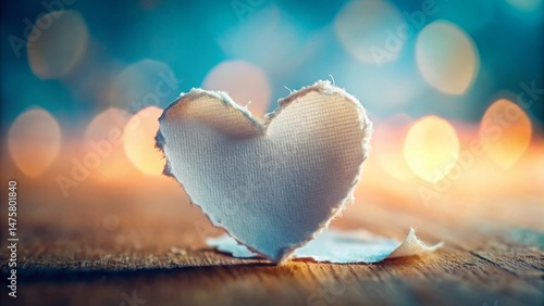 Whimsical Miniature Heart: Torn White Paper with Tilt-Shift Effect