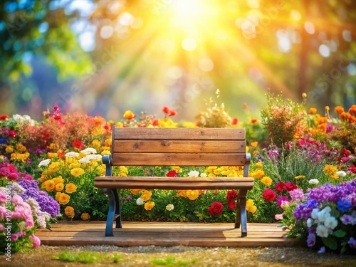 Wooden Bench in Blooming Flower Garden, Isolated on White Background - Perfect for Scenic Nature Designs