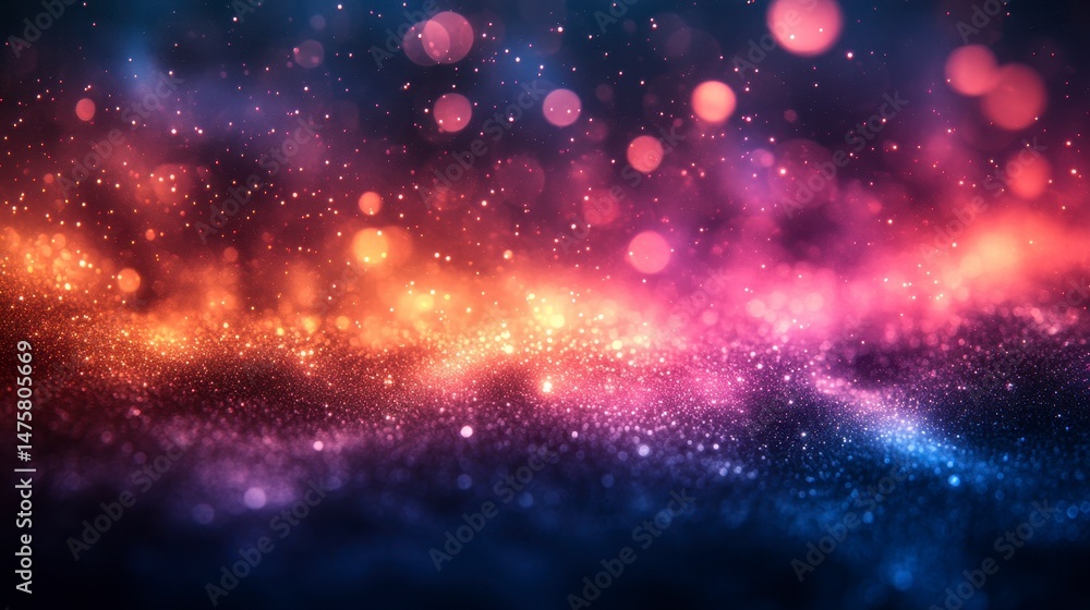 Ethereal landscape with a gradient of orange, pink, and blue, filled with sparkling lights Ethereal landscape with a gradient of orange, pink, and blue, filled with sparkling lights