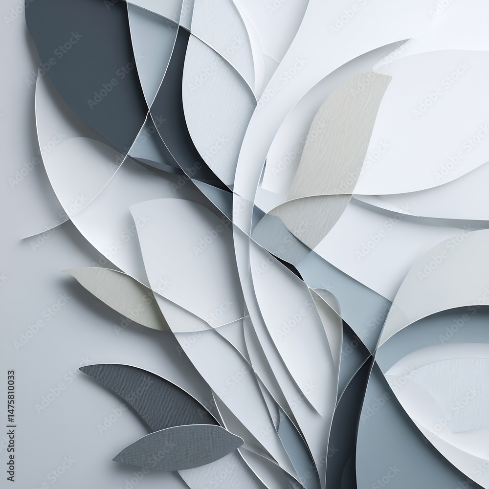 Obraz premium Abstract interplay of curved forms in serene grayscale palette design element