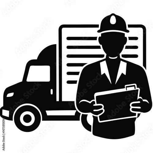Truck driver element isolated shipping manifest clipboard on white background