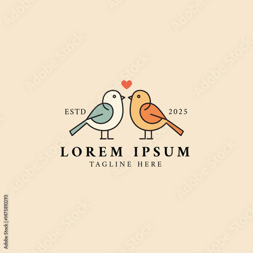 Lovely birds sweet romance perfect logo design for your brand
