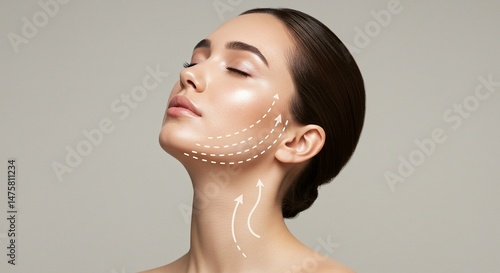 Radiant beauty enhanced by subtle facial contouring, showcasing the elegance of modern skincare and rejuvenation techniques.