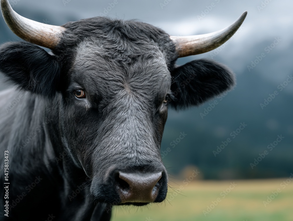 Naklejka premium Close-up of a majestic black bull