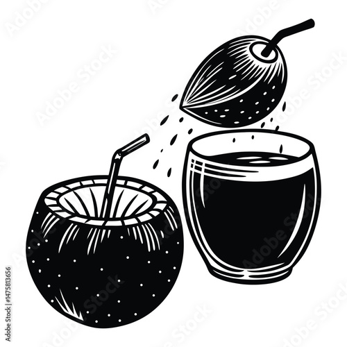 Drinking water from coconut comes down to the glass