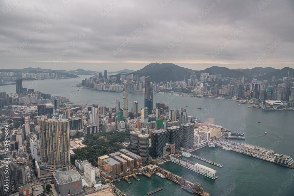 Fototapeta premium Top view of Hong Kong cityscape