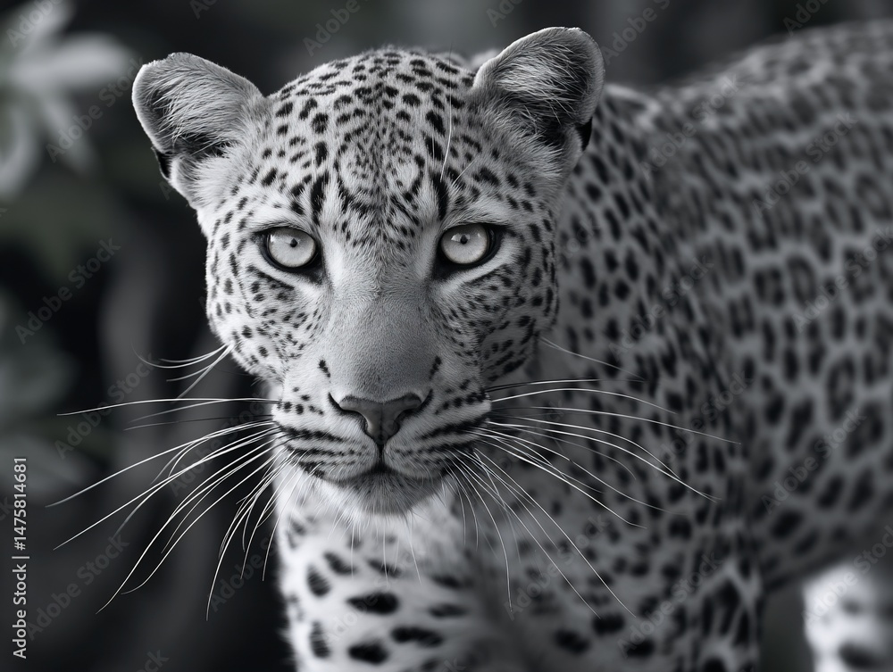 Obraz premium Close-up of a majestic leopard in monochrome