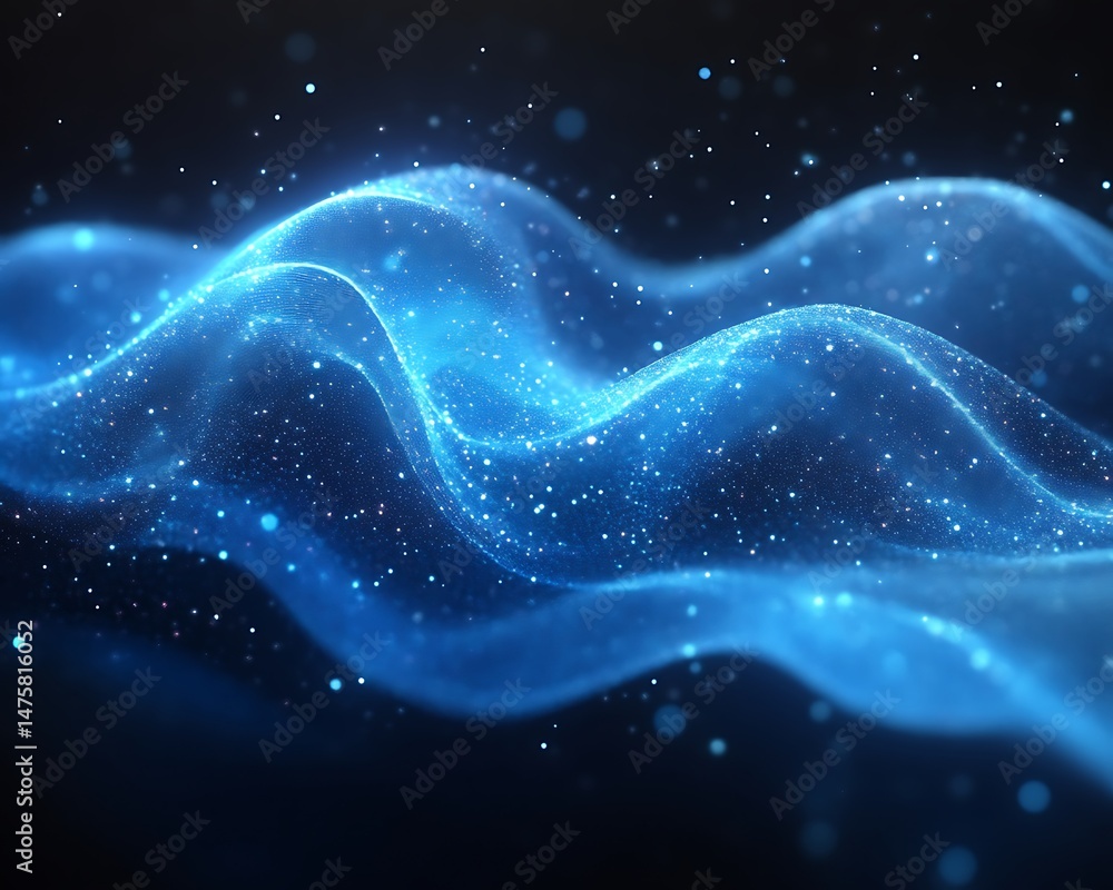 An abstract blue digital wave made of floating luminous particles An abstract blue digital wave made of floating luminous particles