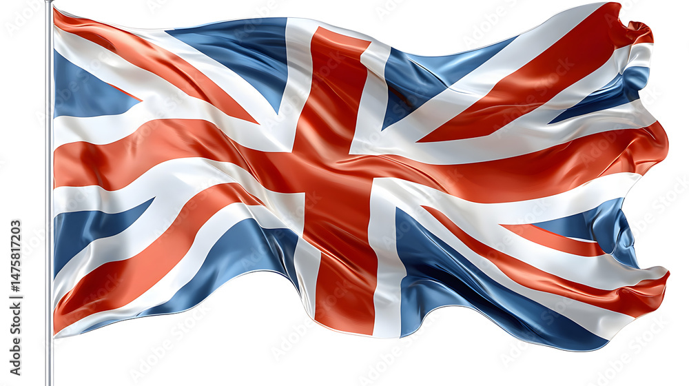 Waving Union Jack Flag Against a Clear Sky Showcasing National Pride and Heritage Waving Union Jack Flag Against a Clear Sky Showcasing National Pride and Heritage