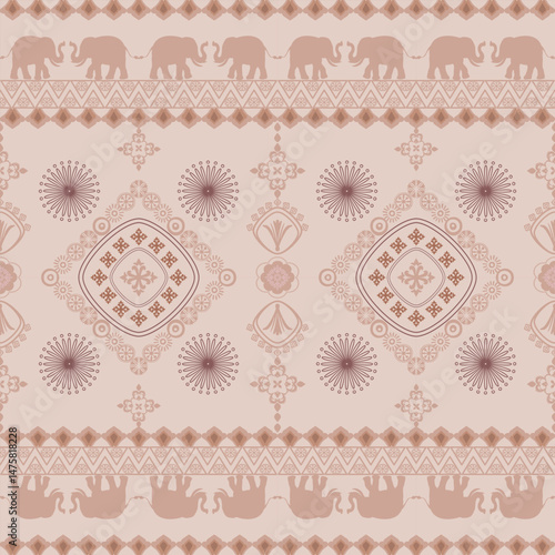 Elephant seamless patterns with mocha mousse background.