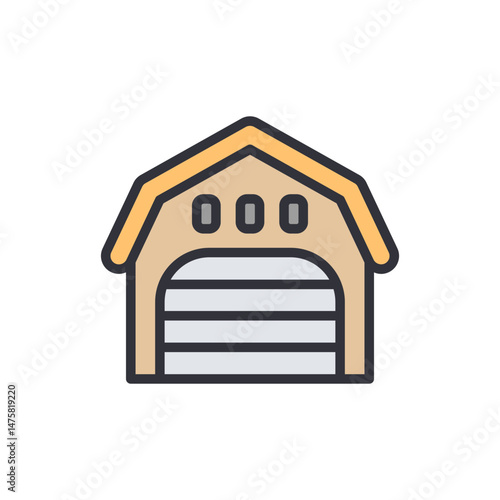 Isolated Cartoon Garage Structure With Barn Like Design On Transparent