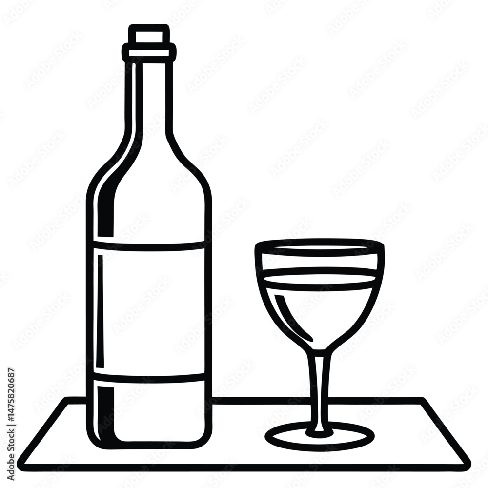 a bottle and glass of red wine on the table in vintage elegant minimal style vector a bottle and glass of red wine on the table in vintage elegant minimal style vector