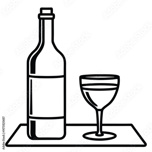 a bottle and glass of red wine on the table in vintage elegant minimal style vector