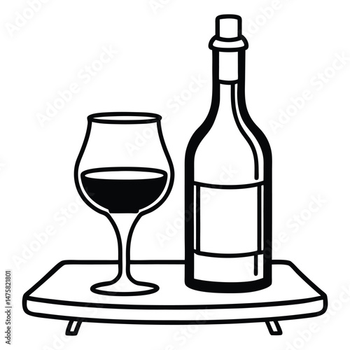 a bottle and glass of red wine on the table in vintage elegant minimal style vector