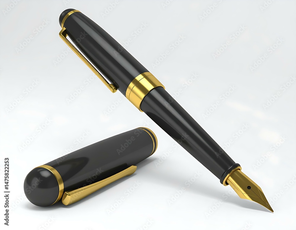 Elegant Black and Gold Fountain Pen, Writing Instrument, Luxury Stationery Elegant Black and Gold Fountain Pen, Writing Instrument, Luxury Stationery